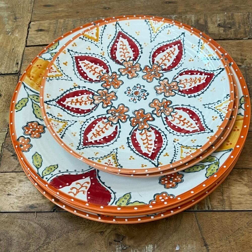 Anthropologie Sliced Persimmon Salad & Dinner Plate Set of 5 Multicolor Summer